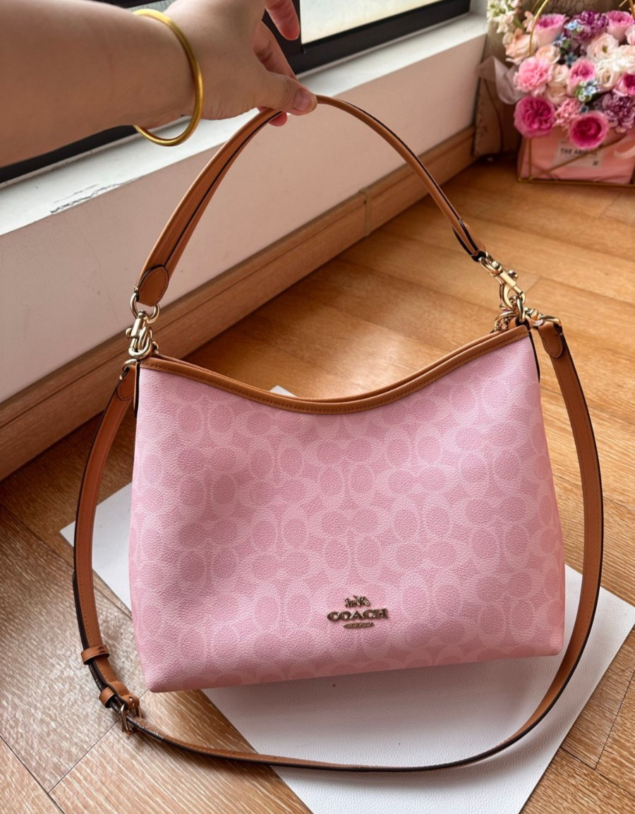 COACH CEL12 Laurel Shoulder Bag In Signature Canvas With Charms Powder Pink