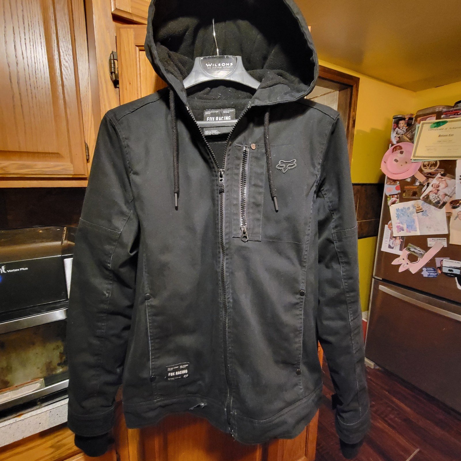 Fox Racing Black Denim Jacket With Hood Mens Small 