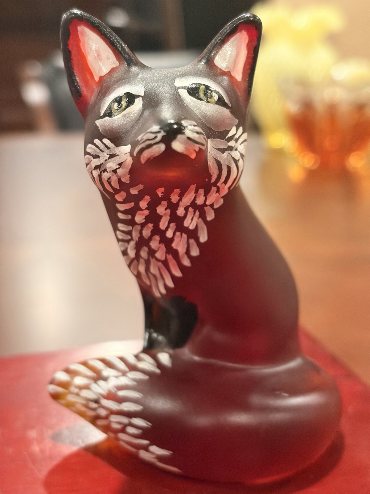 Rare Fenton Dark Ruby Amber Glass Sitting Fox Figurine Hand Painted D Frederick Rare Fenton Dark Ruby Amber Glass Sitting Fox Figurine Hand Painted D Frederick