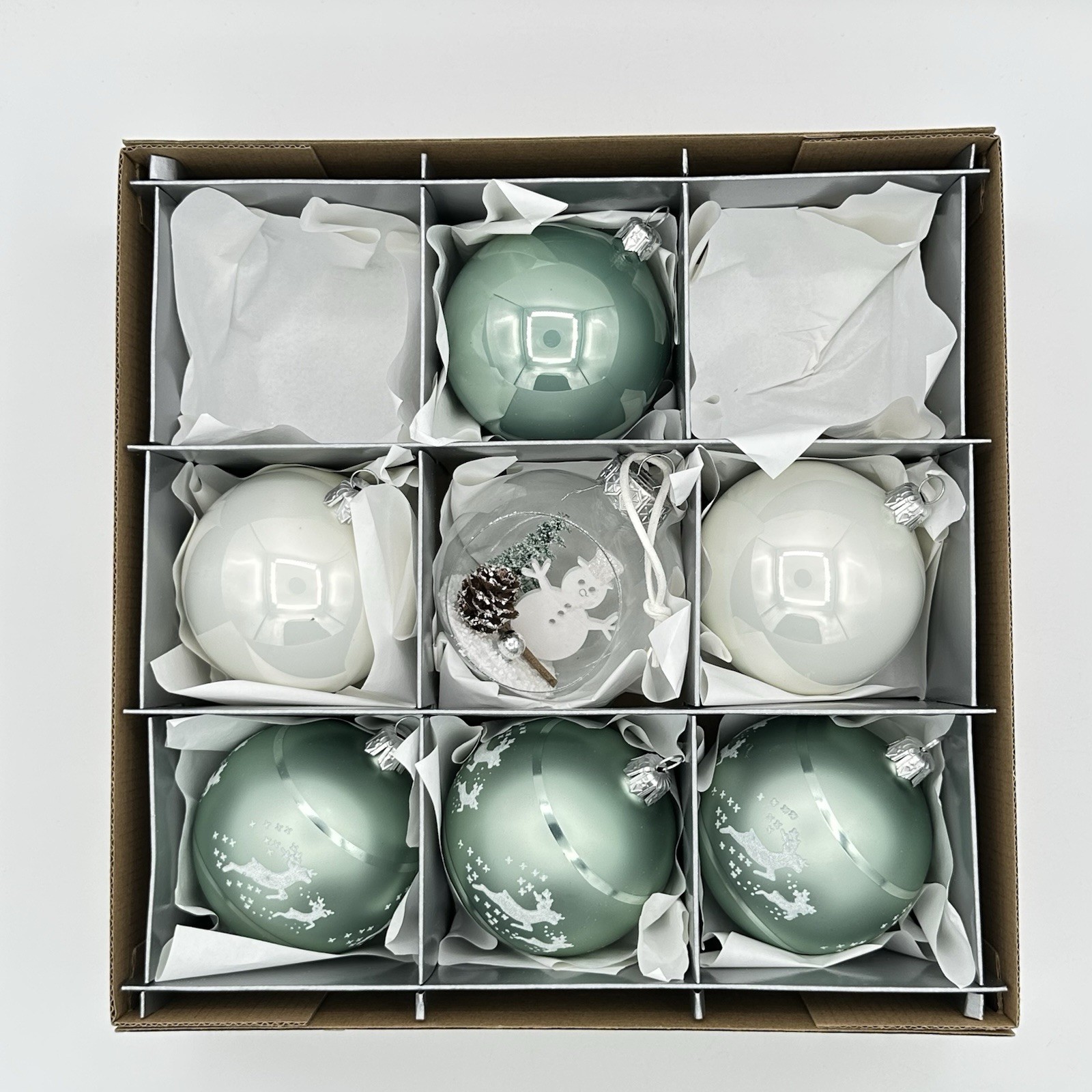 VITBIS Hand Made in Poland 7 Large Glass Christmas Ornaments White And Teal