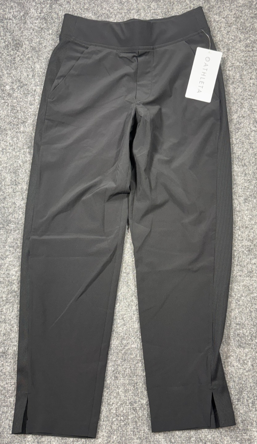 Athleta Brooklyn Womens Ankle Pants 00 Petite Black Elastic Waist Ankle Slit