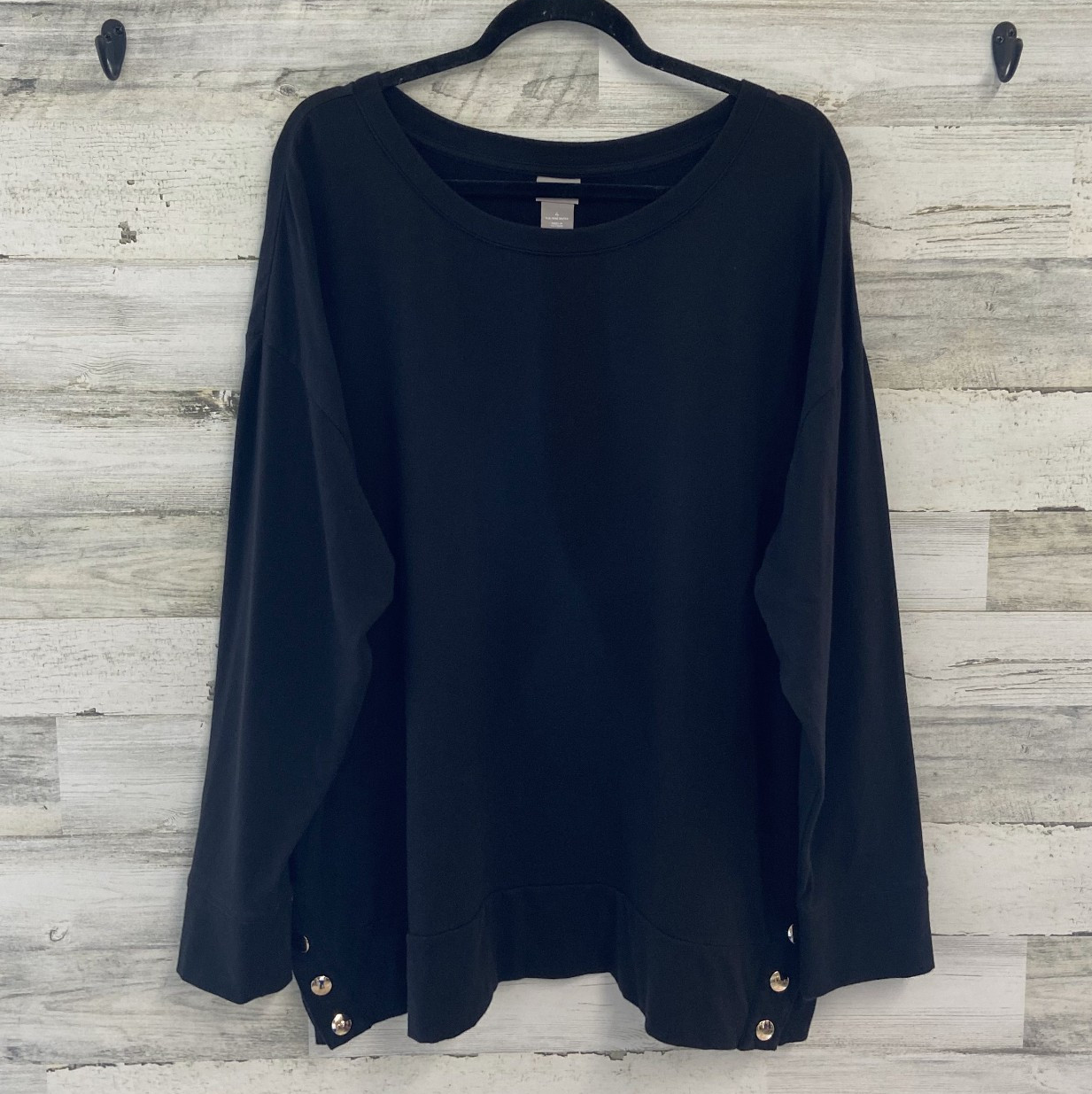 Chicos Zenergy Snap Hem Top Womens Black Cotton Modal Relaxed 4 Sweatshirt 20 22