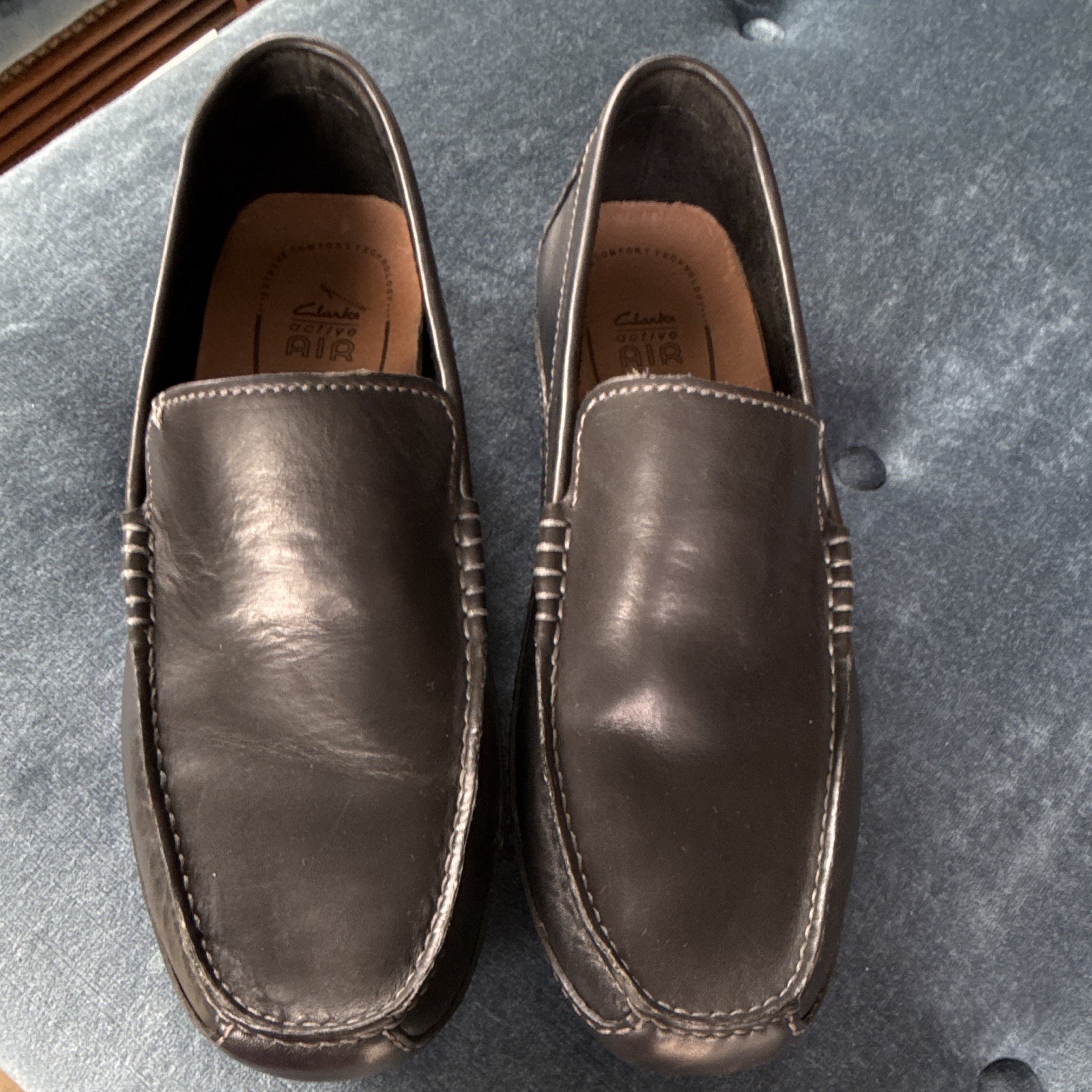Clarks Active Air Men\'s Black Leather Slip-On Loafers Round Toe US 11 M 61802