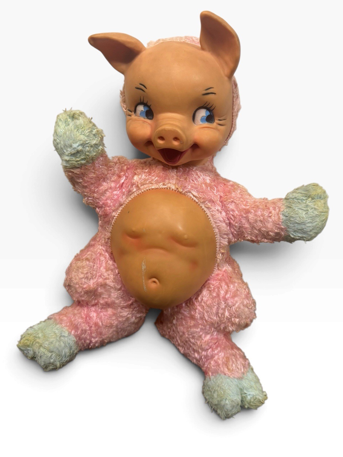 Rare Vintage 1950s The Rushton Company “Squealy” Pig Plush - Rubber Face/Belly