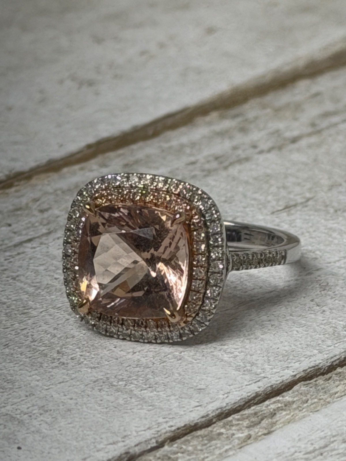 EFFY®  DIAMOND AND  GENUINE PINK MORGANITE 14K WHITE GOLD COCKTAIL RING Size 7