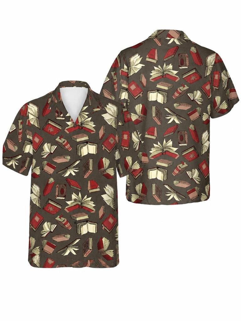 Teacher Vintage Book In The Library Mens Hawaiian Short Sleeve Shirt A DUTY PAID