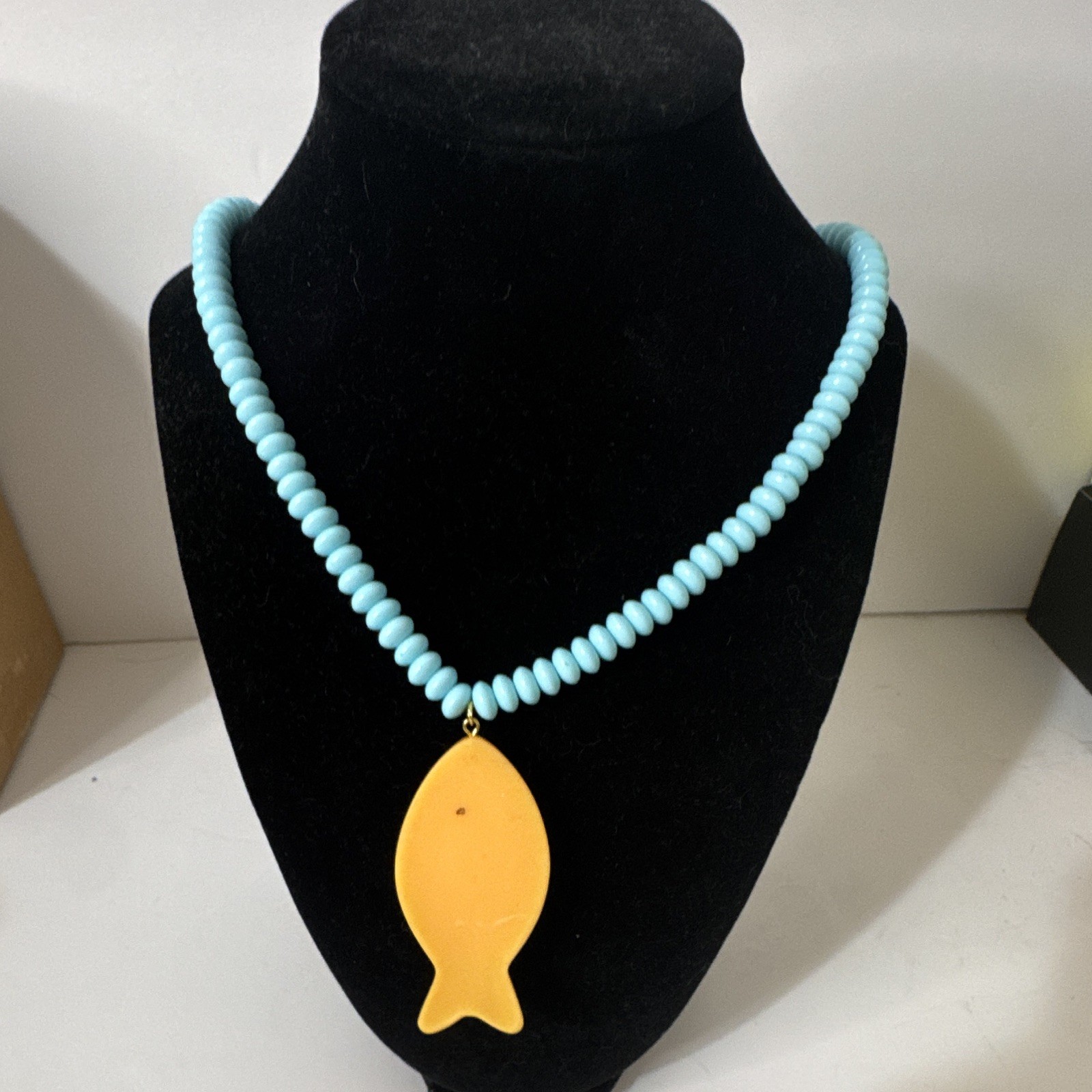 Mayamar Turquoise, Blue Beaded Adjustable Necklace, Red Fish Pendant Mayamar Turquoise, Blue Beaded Adjustable Necklace, Red Fish Pendant
