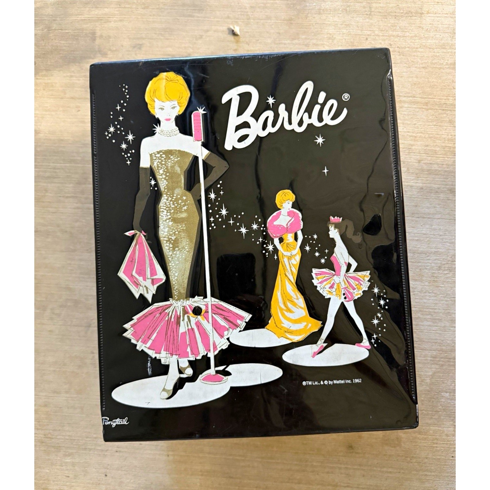 Mattel Barbie Vintage 1962 Black Plastic Doll Carrying Case Handle Ponytail