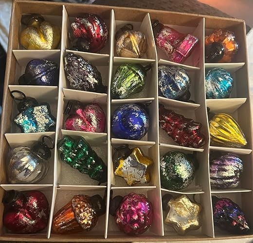25 Pack Vintage Glass Christmas Tree Ornaments Retro Holiday Hanging Decorations