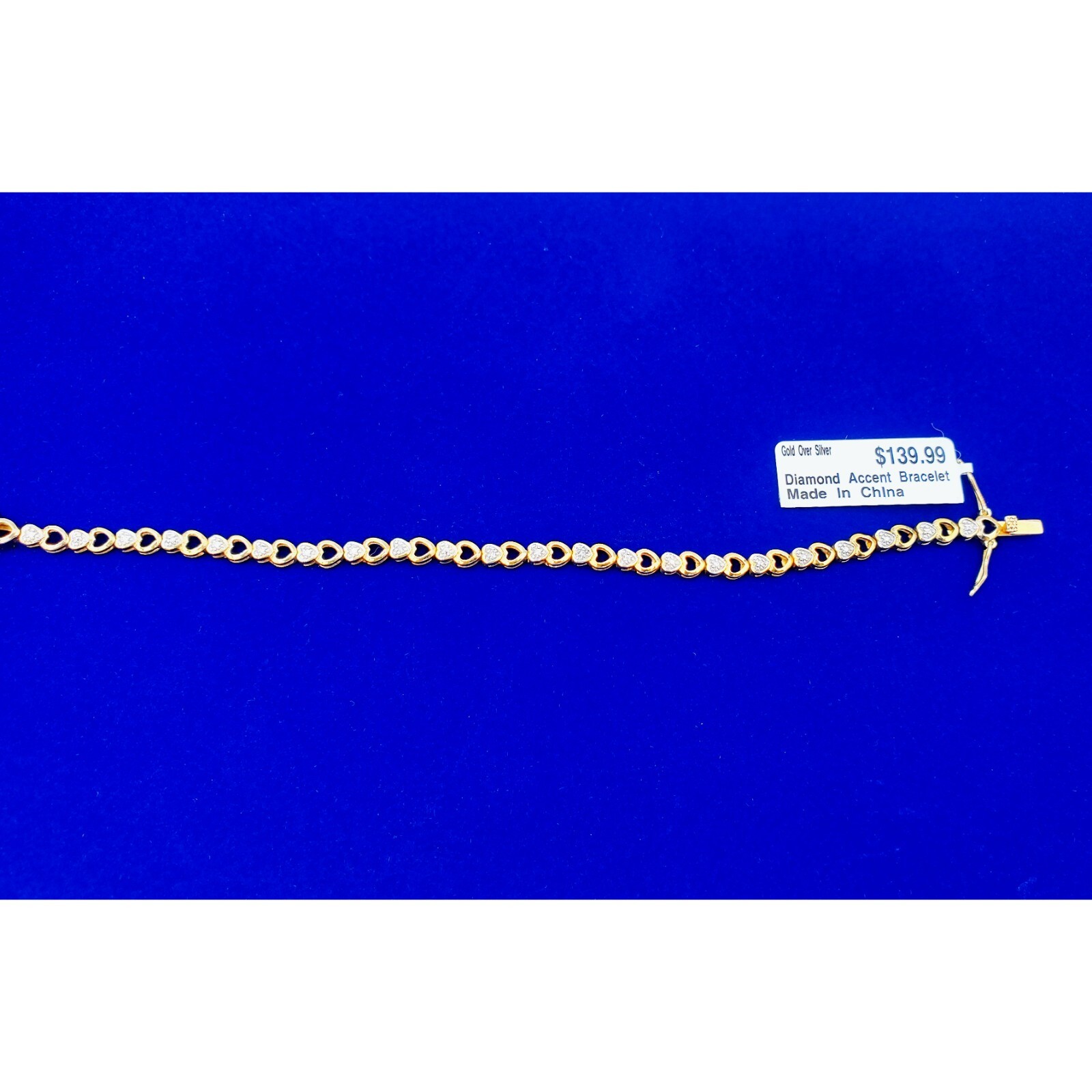 Gorgeous Diamond Pave Gold Plated Sterling Silver Hearts Bracelet 6 1/2\ Gorgeous Diamond Pave Gold Plated Sterling Silver Hearts Bracelet 6 1/2\
