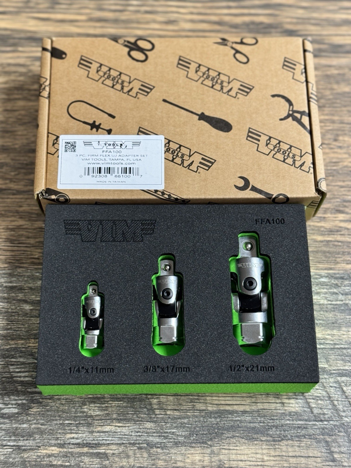 FFA100 VIM Tools 3 Piece Firm Flex Dual Drive UJ Spring Loaded Adapter Set