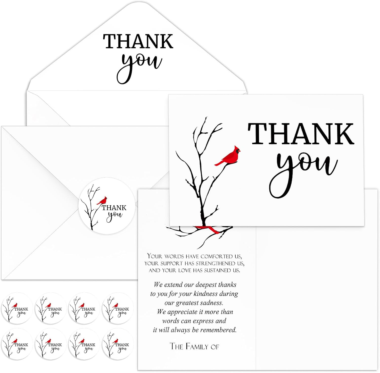 25 Pack Funeral Thank You Cards with Envelopes Stickers Sympathy Memorial Cards