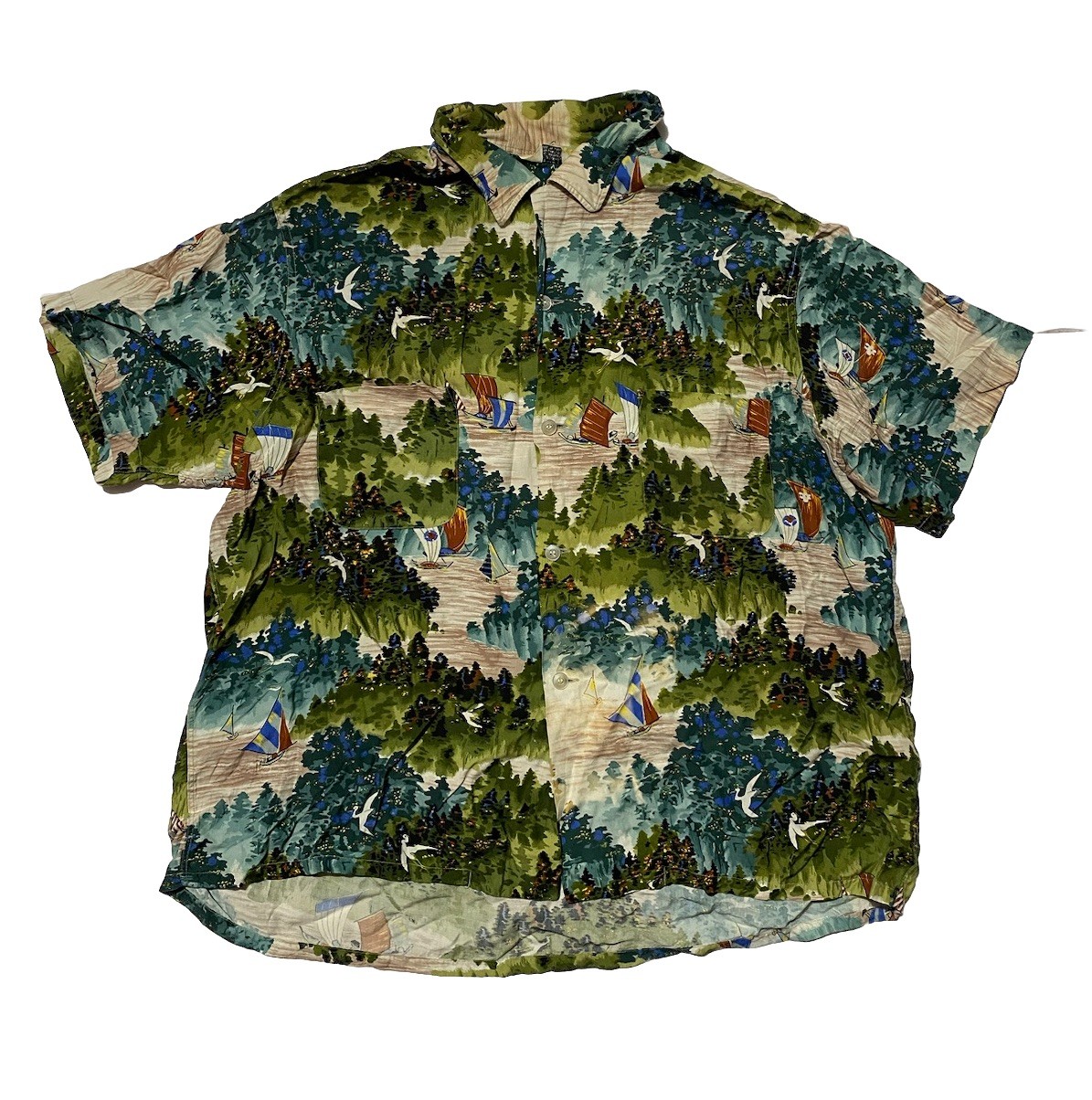 Vintage 1950s Penneys Hawaiian Shirt Mens Size 17 XL Rayon Japan Print