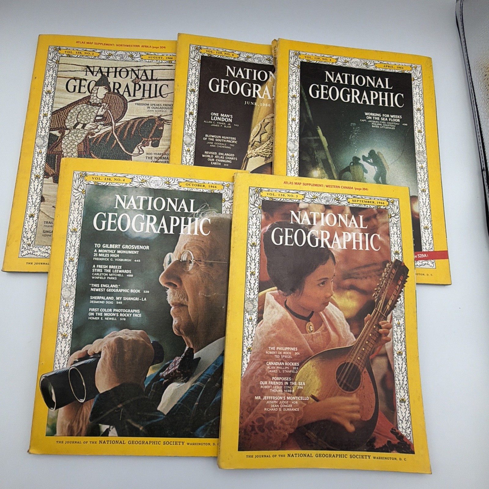 National Geographic 1966 Lot of 5 April June Aug Sept Oct Moon Photos Vintage