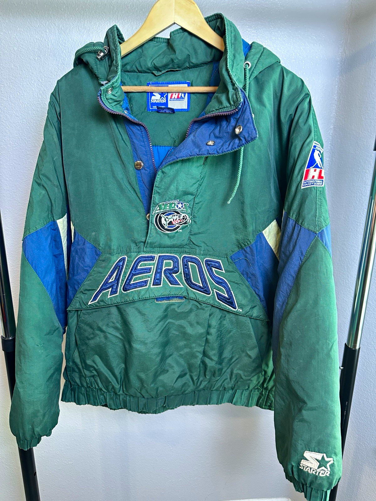 VGT Starter IHL Houston Aeros Hooded Pullover Jacket Hockey Size L *See Notes VGT Starter IHL Houston Aeros Hooded Pullover Jacket Hockey Size L *See Notes