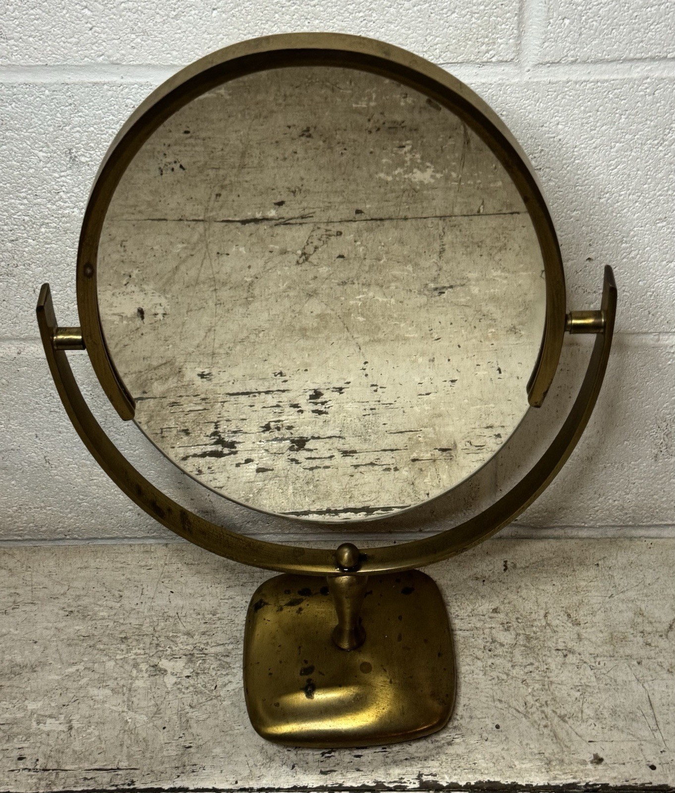 Vintage MCM Heavy Brass Vanity Mirror Charles Hollis Jones Swivel Tilting 20”