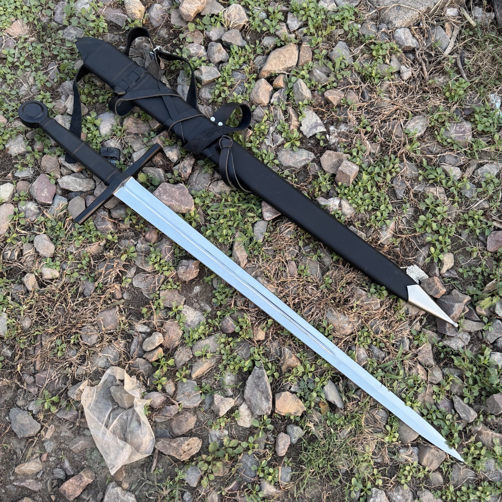 Handmade Black Handle sword-32'' Overall With Wooden Scabbard