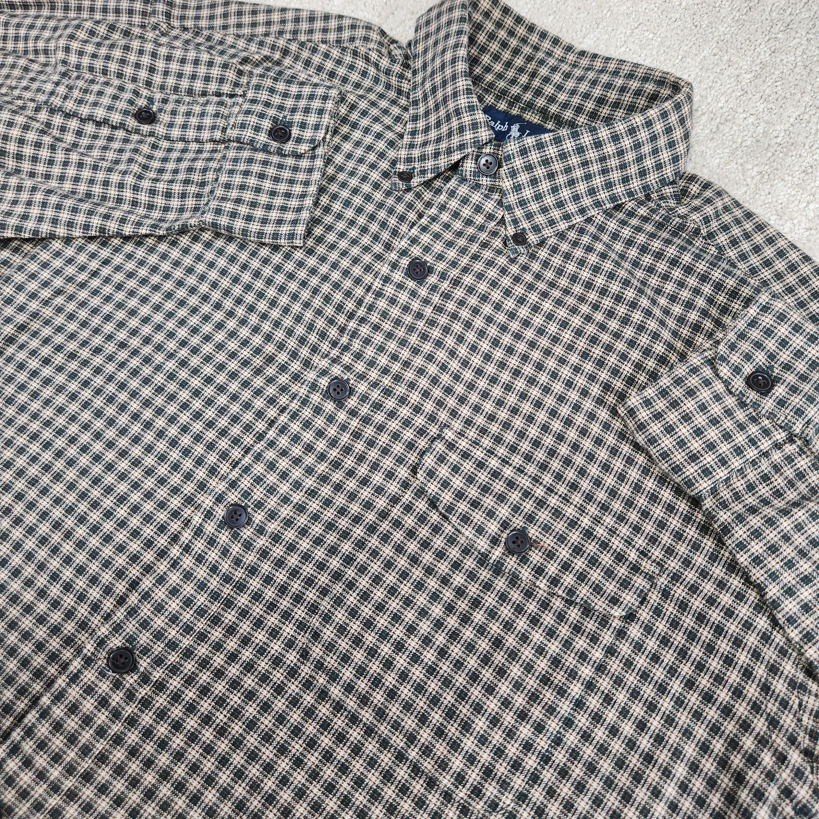 Vintage Polo Ralph Lauren Creek Shirt Men Large Wool Blend Button Down Green