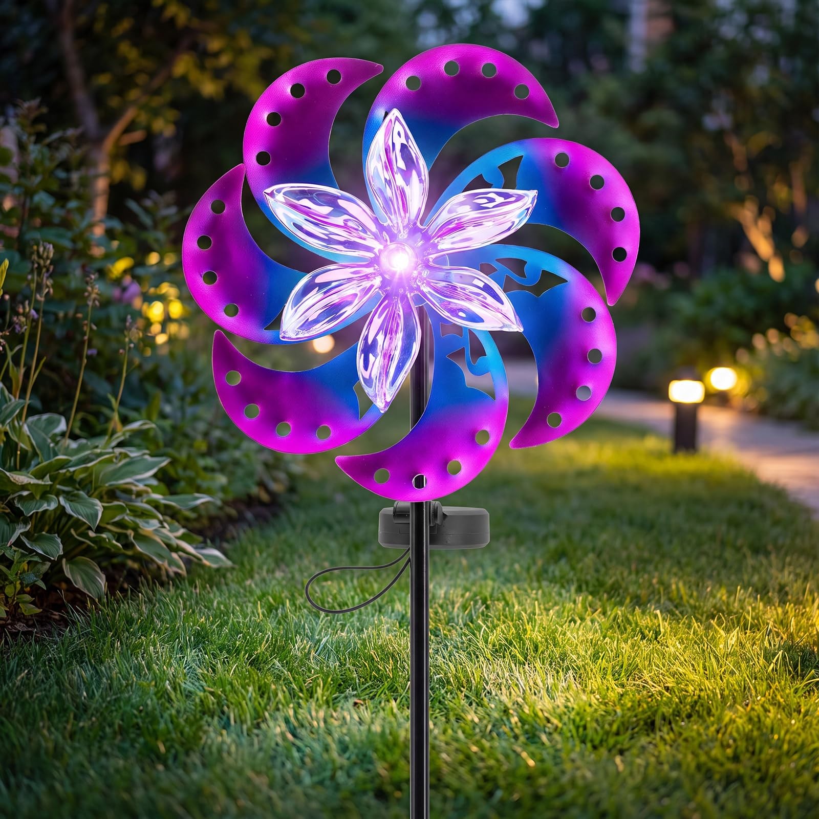 Solar Wind Spinners Outdoor, 42 in Metal Kinetic Garden Spinner, Windmills for Y