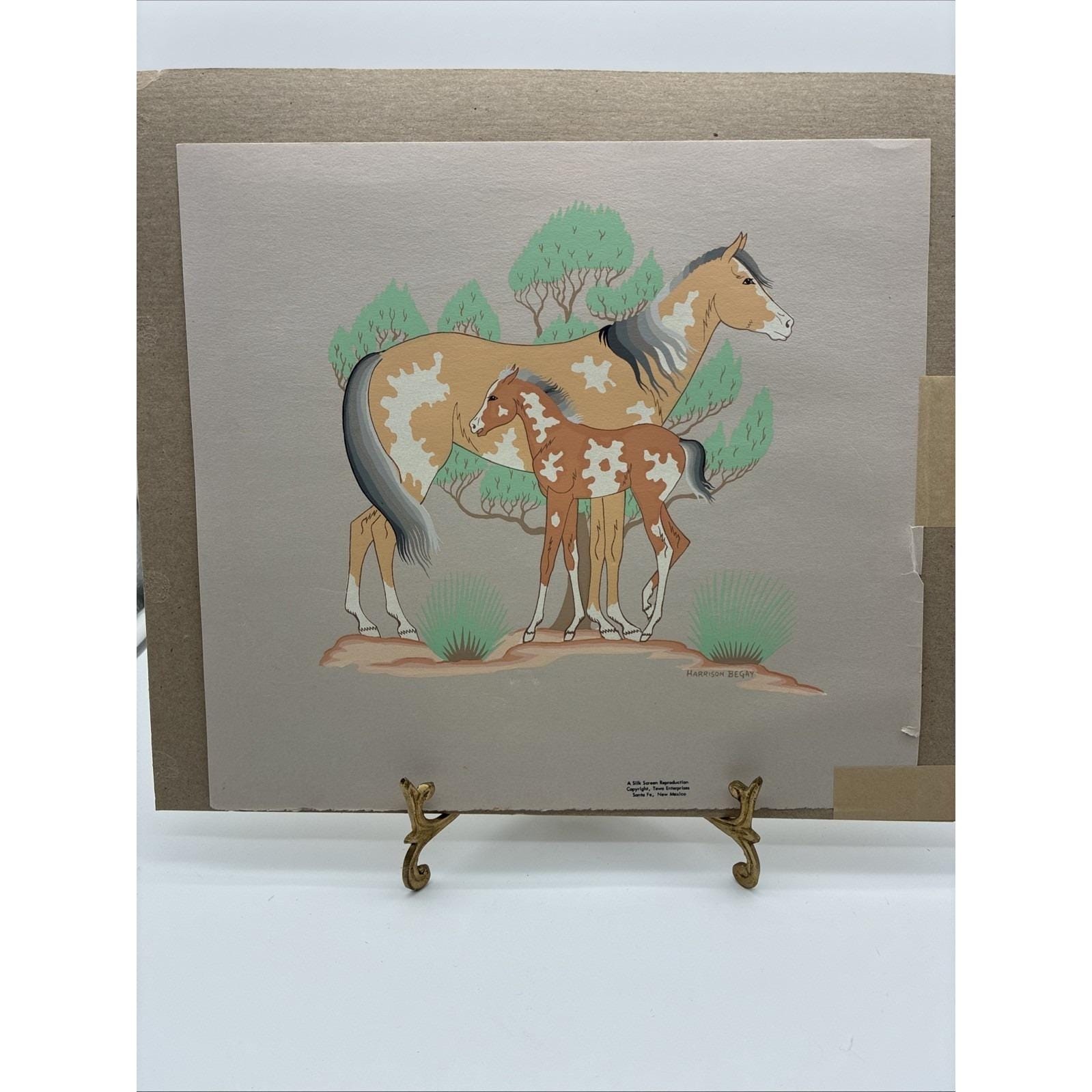 Vintage Harrison Begay Navajo Artist Tewa Silk Screen Pinto Horses Santa Fe Vintage Harrison Begay Navajo Artist Tewa Silk Screen Pinto Horses Santa Fe