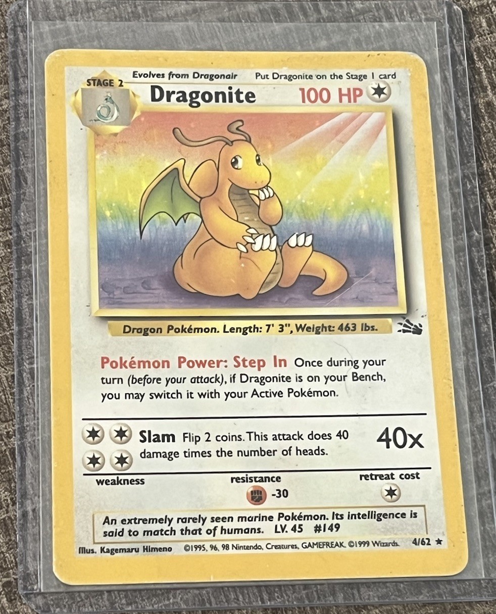 Dragonite 4/62 Fossil Holo Rare Pokemon Card 1999 WOTC Vintage Lightly Played LP