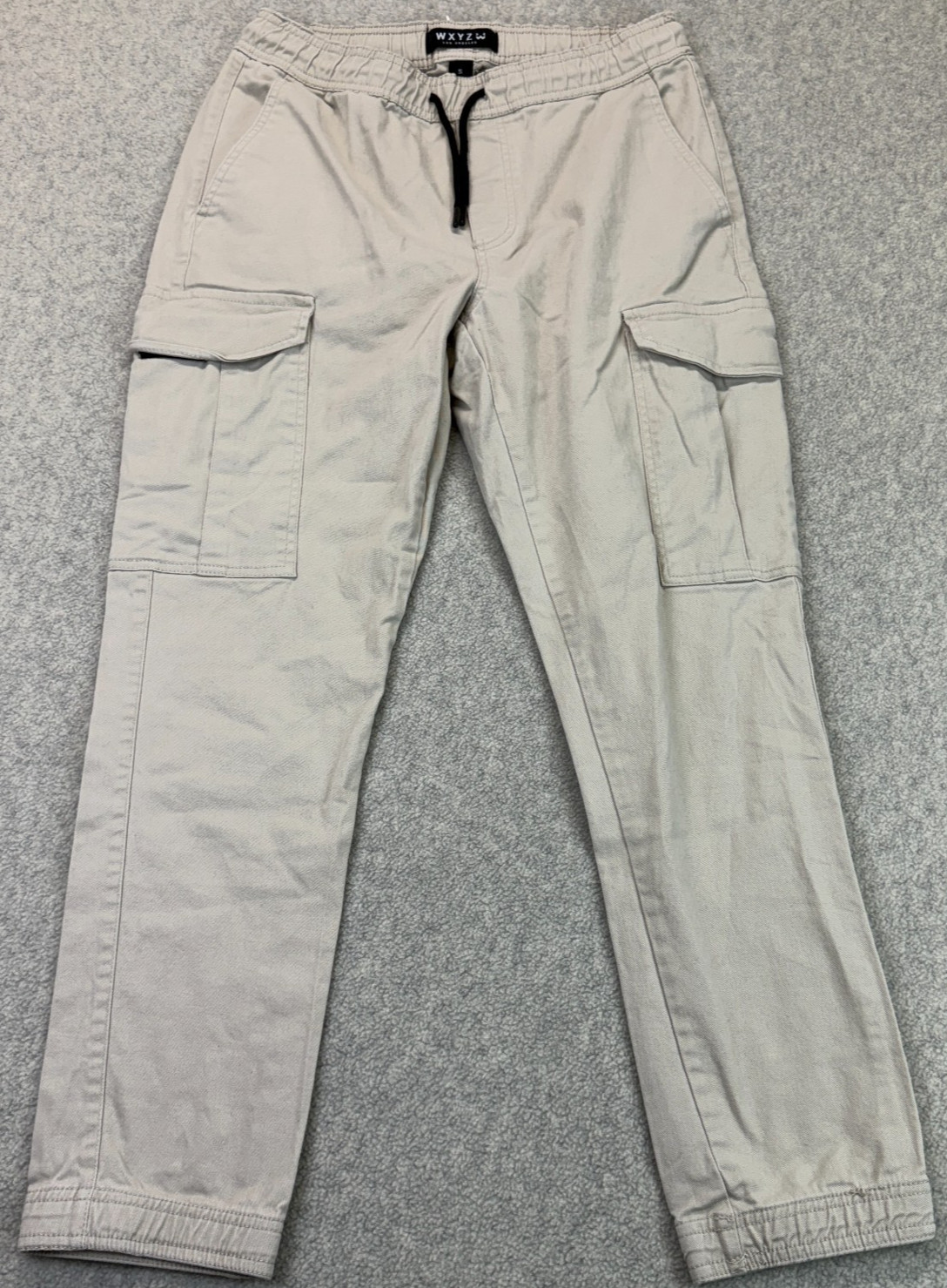 WXYZ Los Angeles Mens Cargo Jogger Pants Beige Drawstring Waist Utility Pocket S