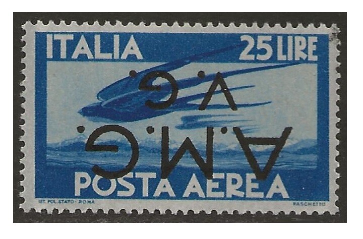 Italy 1946 AMG VG 25L Blue Occupation #1LNC5 with INVERTED OVPT variety F/VF-NH