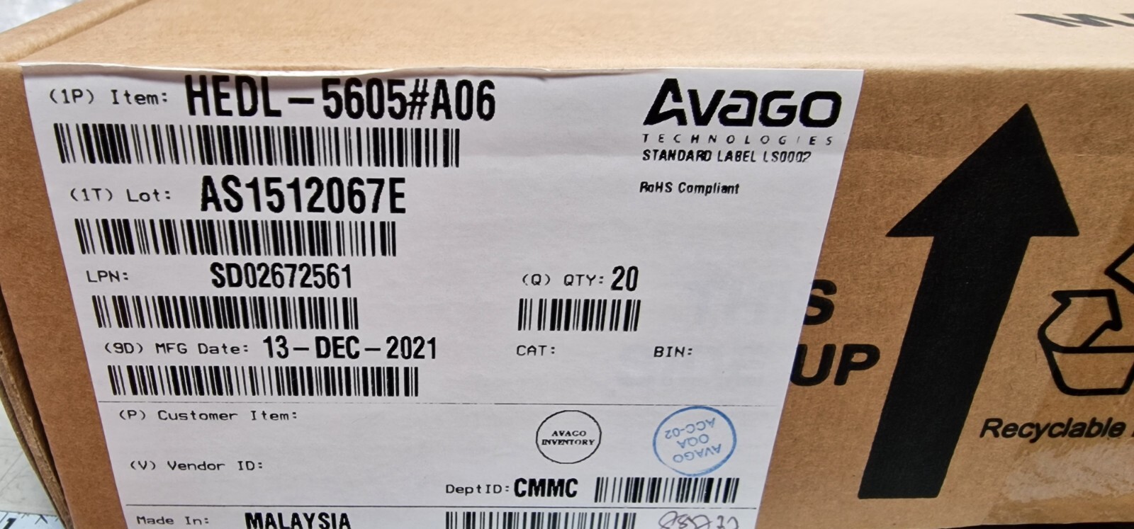 Broadcom / Avago  Optical Encoder HEDL-5605#A06 LOT OF 1