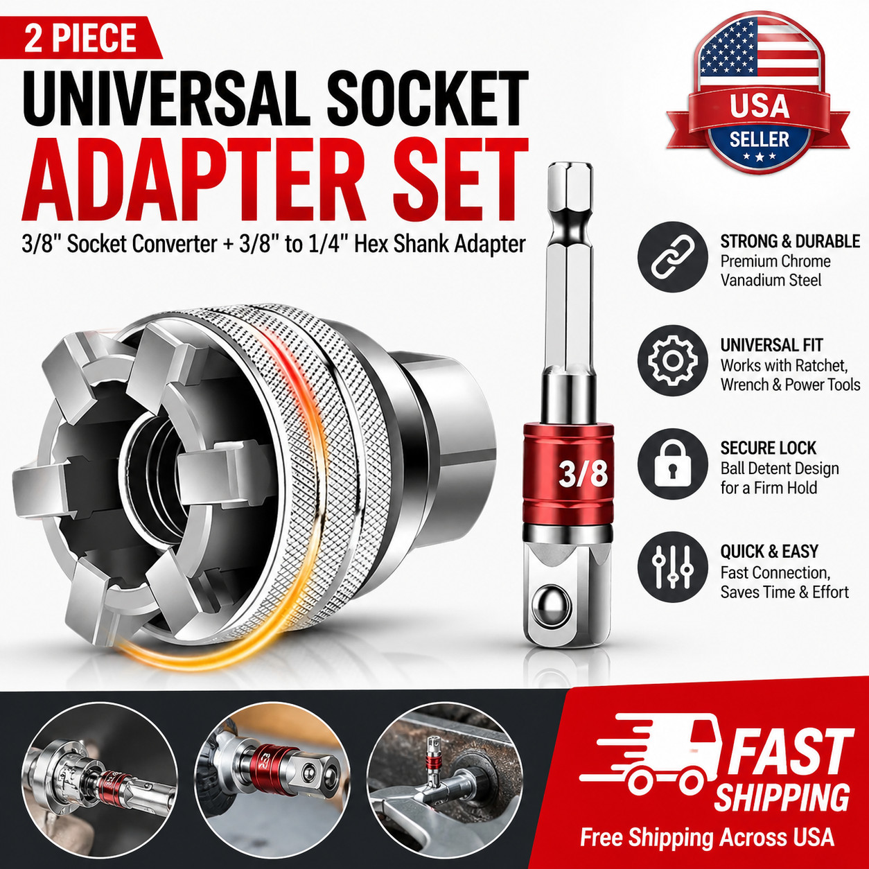 10-19mm Universal Socket Tool Adjustable Multifunction Wrench Sleeve Adapter Kit