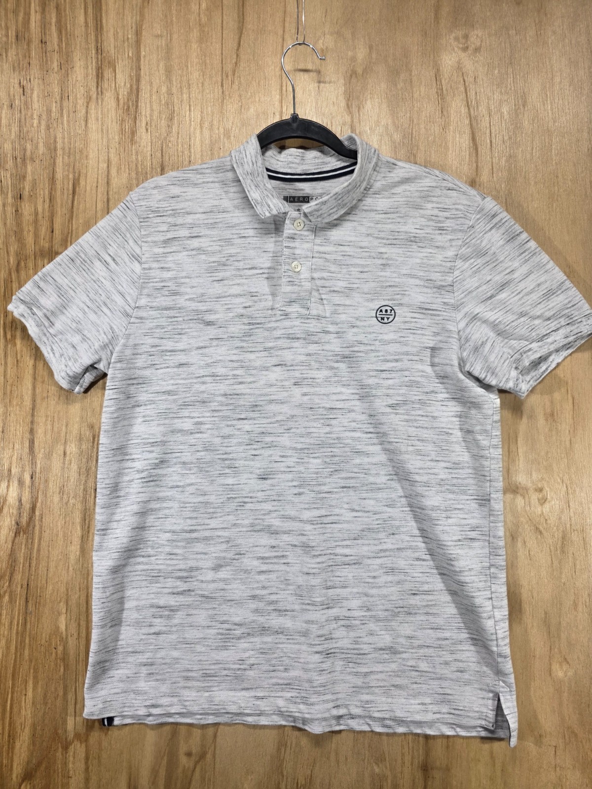 Aeropostale A87 Stretch Polo Men L Light Gray Heather