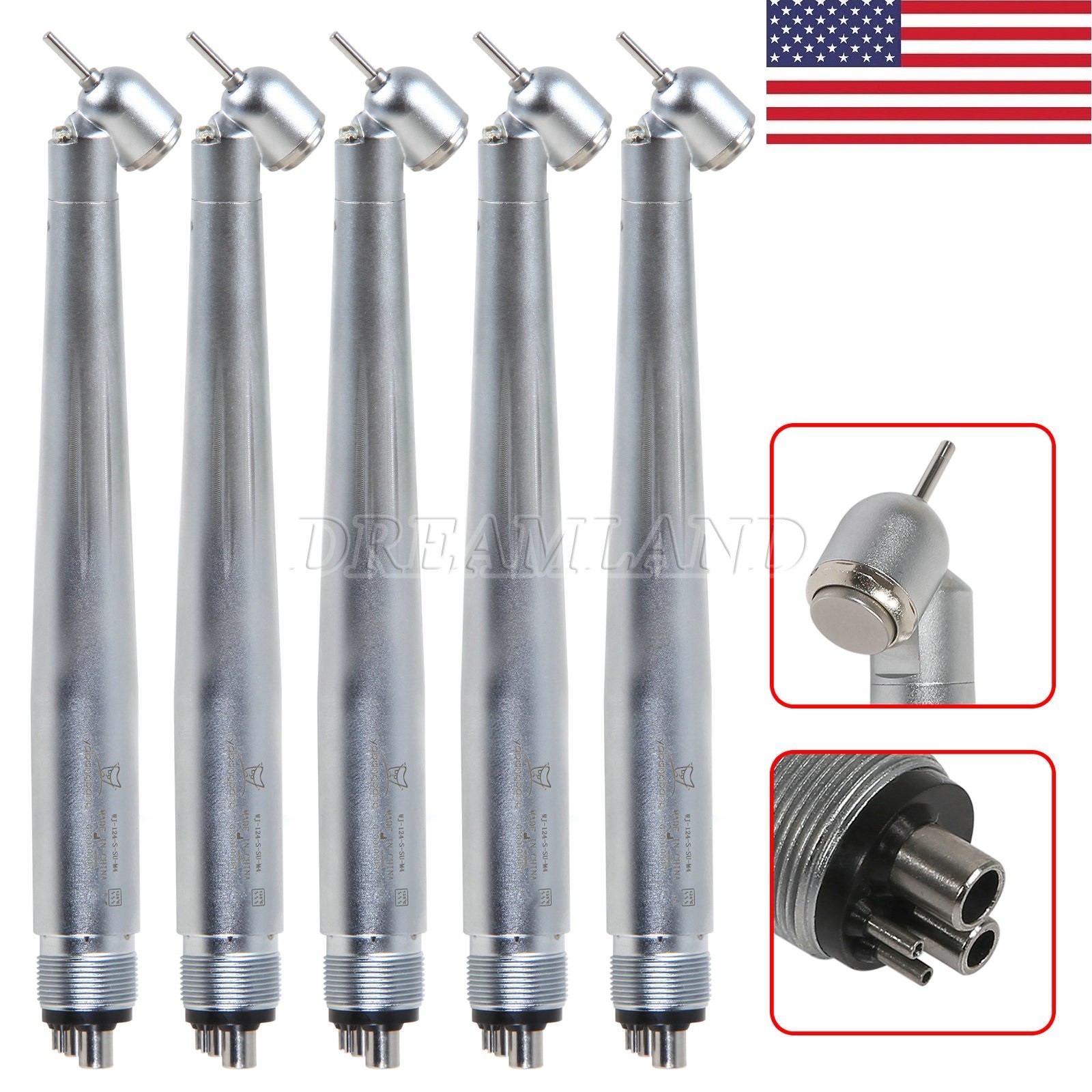 5x Dental 45 Degree angle LED Light push button optic fiber high handpiece 4H US