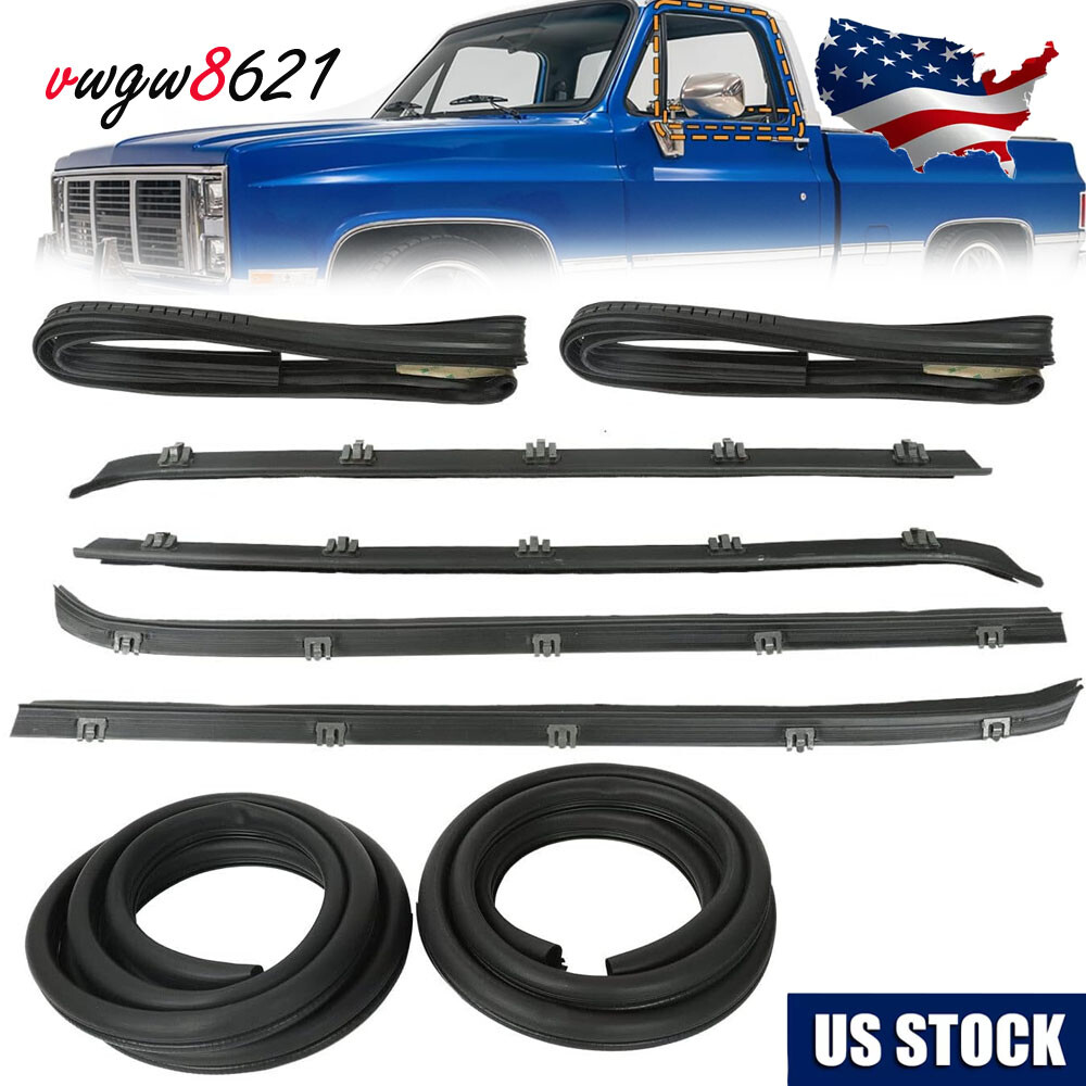 For Chevy GMC Truck Front Door Window Run Sweep Felts Weatherstrip Seal Kit Set