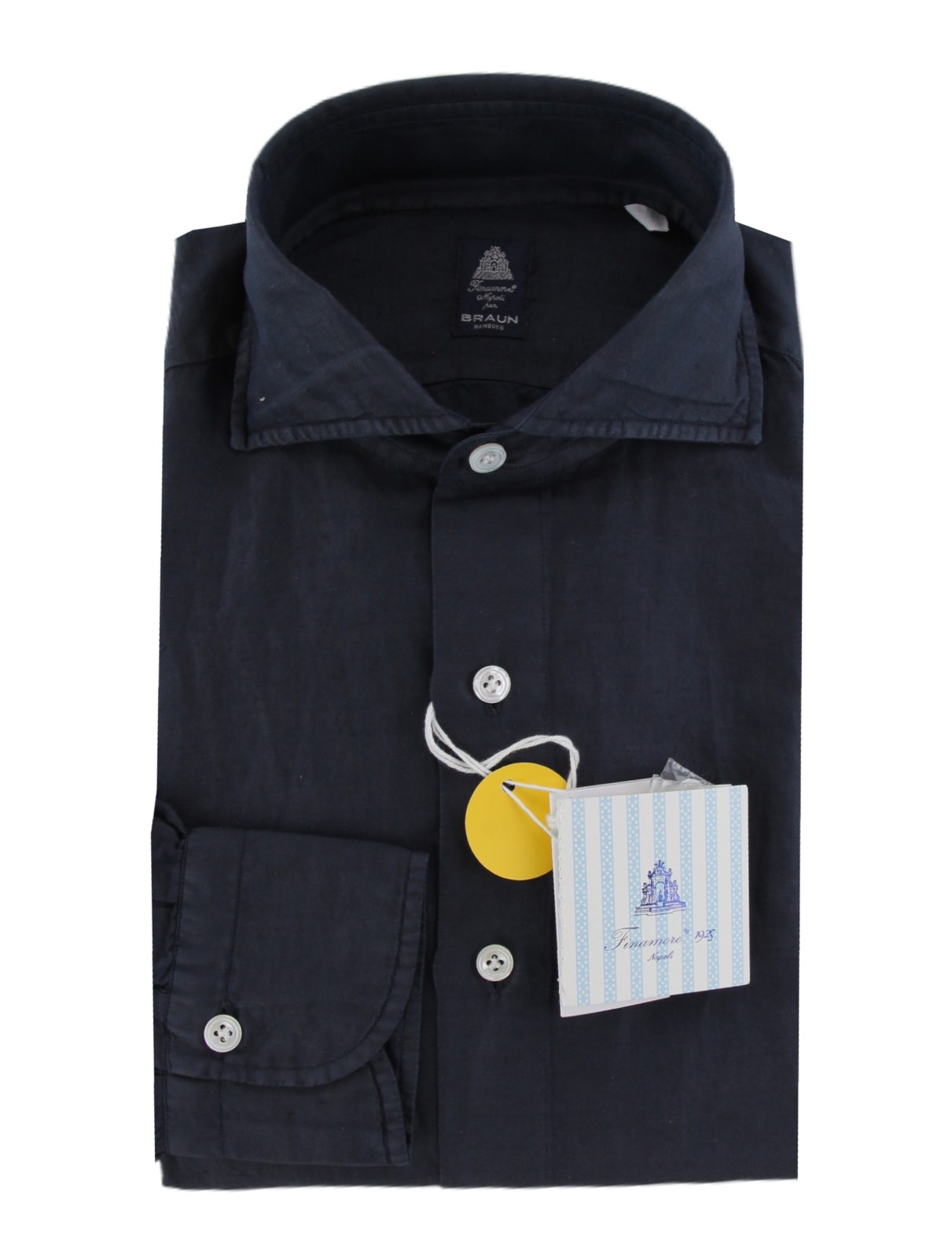 $600 Finamore Napoli Dark Blue Shirt - Slim - (FN102258)