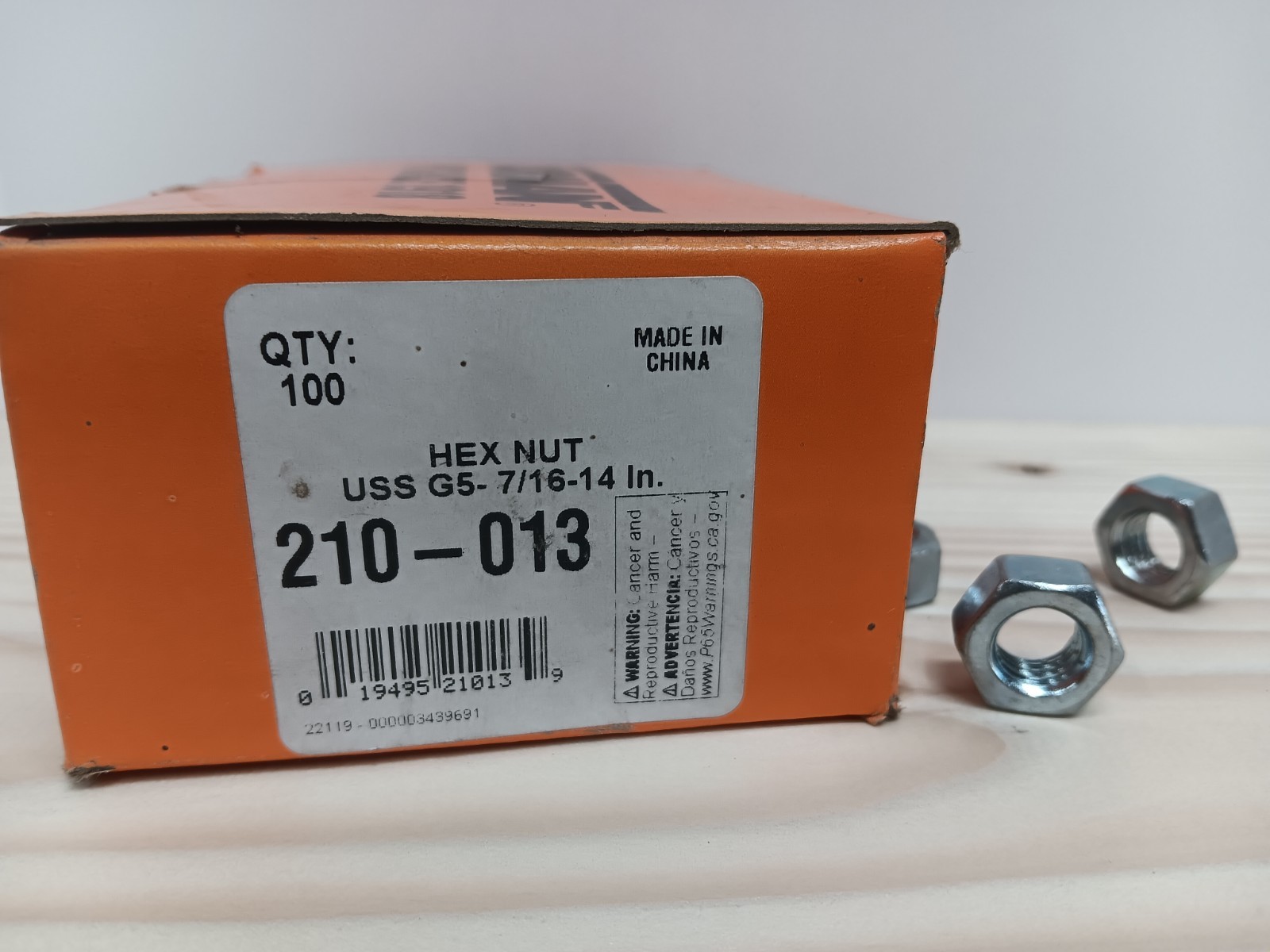 7/16-14 Grade 5, Hex Nuts 210-013 100pc. 7/16-14 Grade 5, Hex Nuts 210-013 100pc.