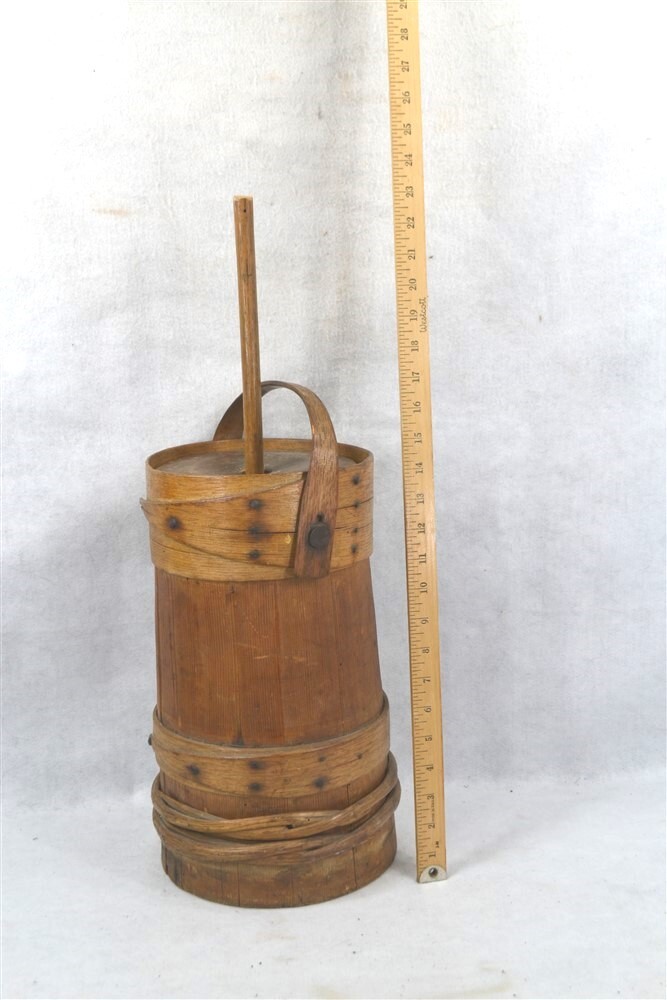 antique butter churn wooden upright 18 in. plunger primitive 18th c original