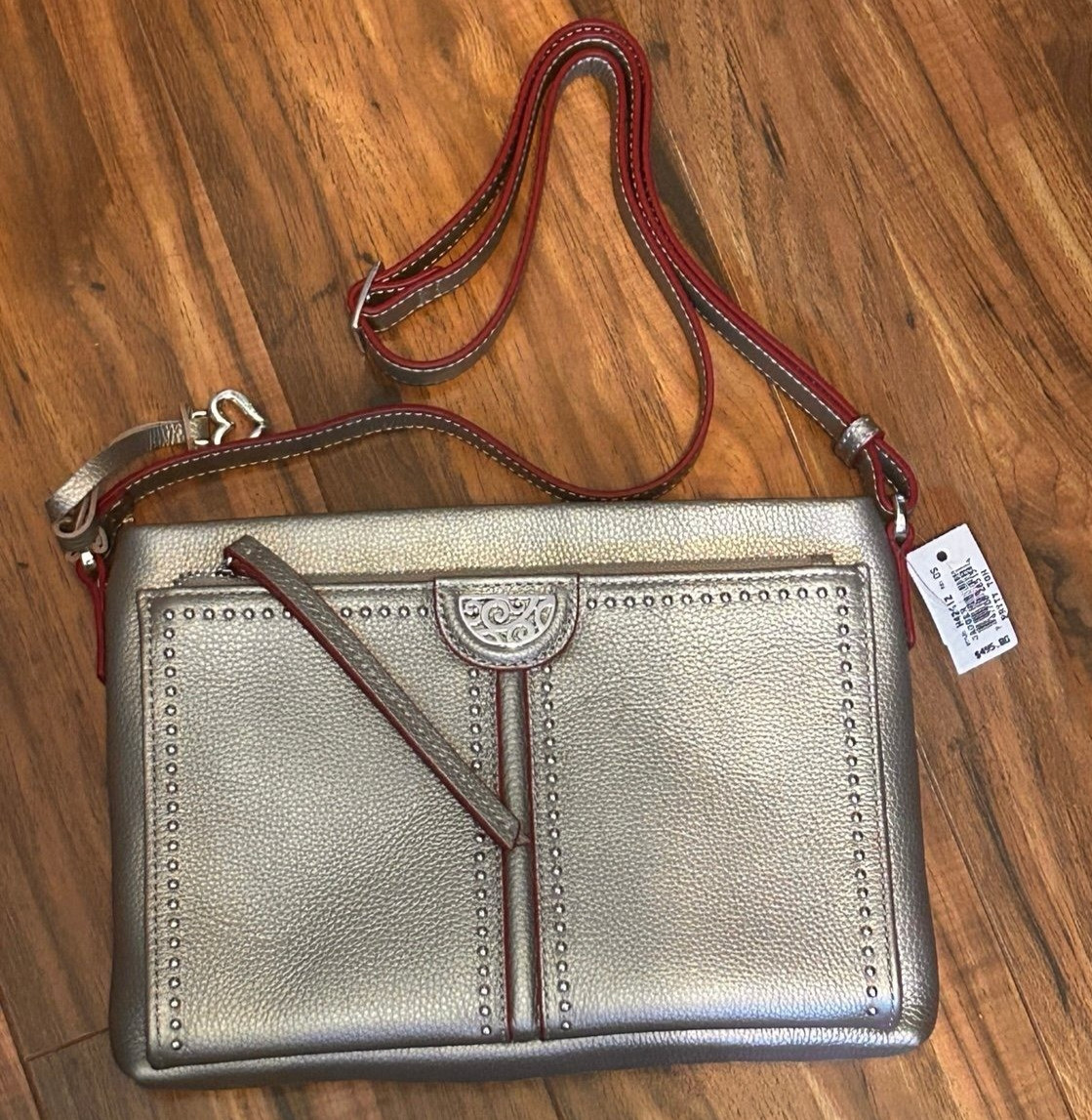 Brighton Pretty Tough Jagger Cross Body Organizer $495 Style H4241Z  Zinc/red