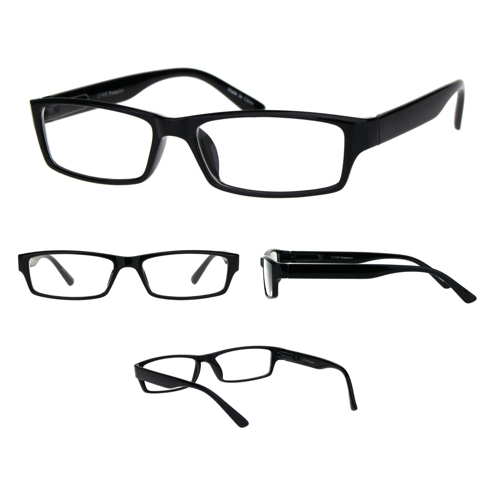 Mens 90s Classic Narrow Rectangular Black Plastic Rim Dad Eye Glasses 