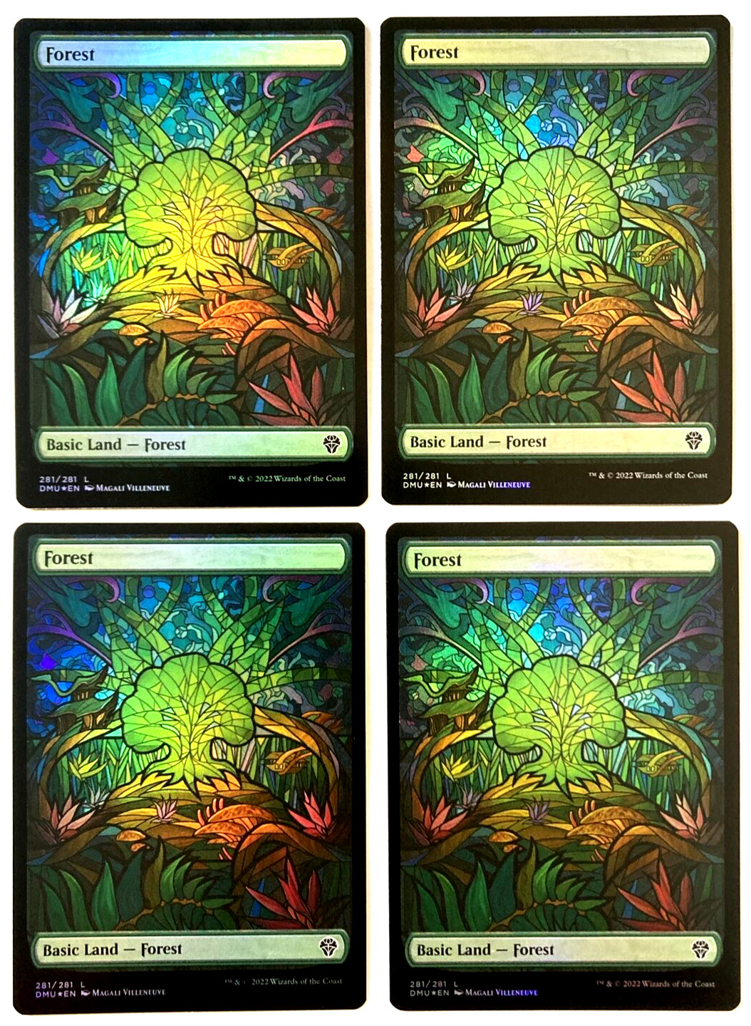 MTG 4x Forest *SHOWCASE FOIL* Dominaria United 281/281 NM