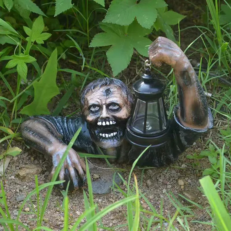 Halloween Zombie Horror Figurine with Scary LED Light for Outdoor Decor