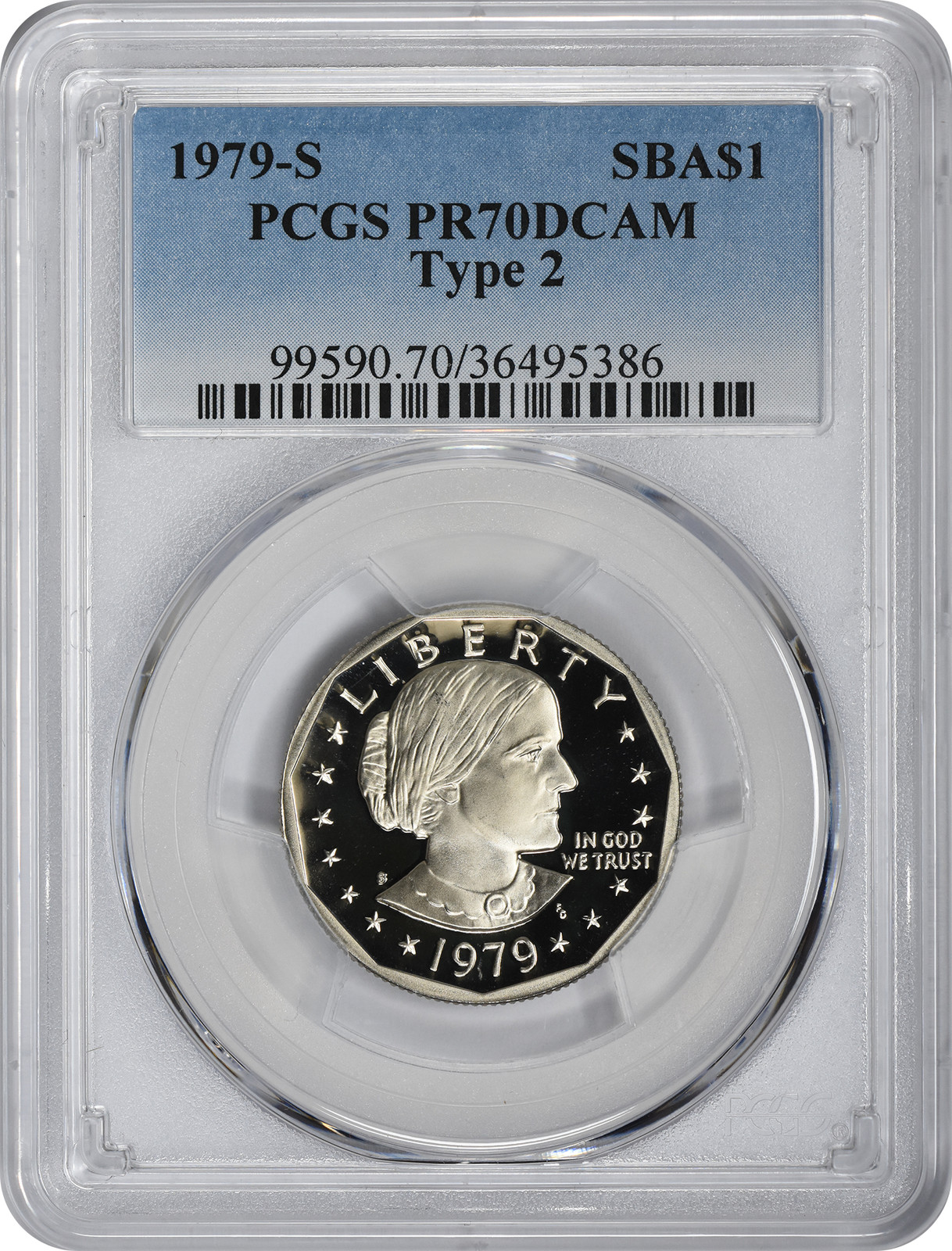 1979-S Type 2 Susan B Anthony Dollar SBA PR70DCAM PCGS Proof 70 DC Clear \'S\'