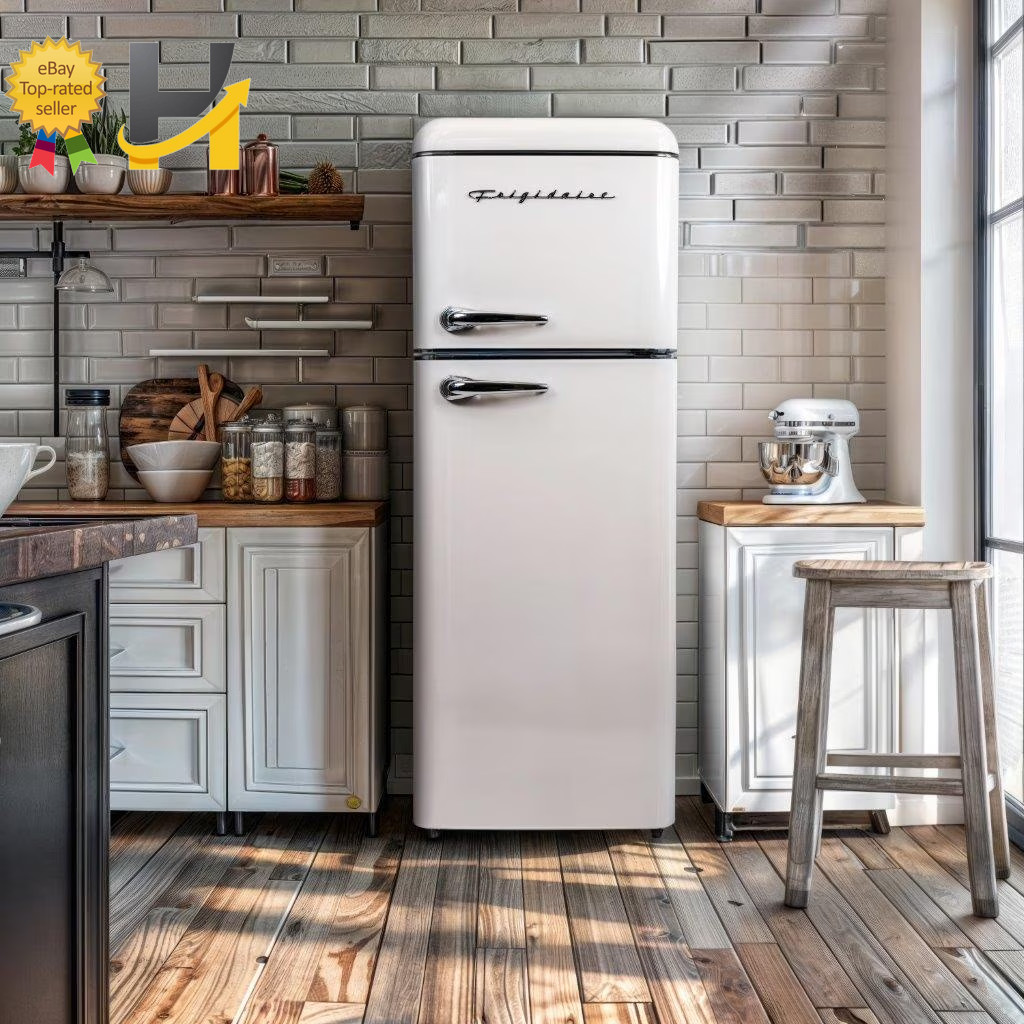 7.5 Cu Ft Retro Refrigerator Apartment Size Top Mount Fridge with Chrome Handles