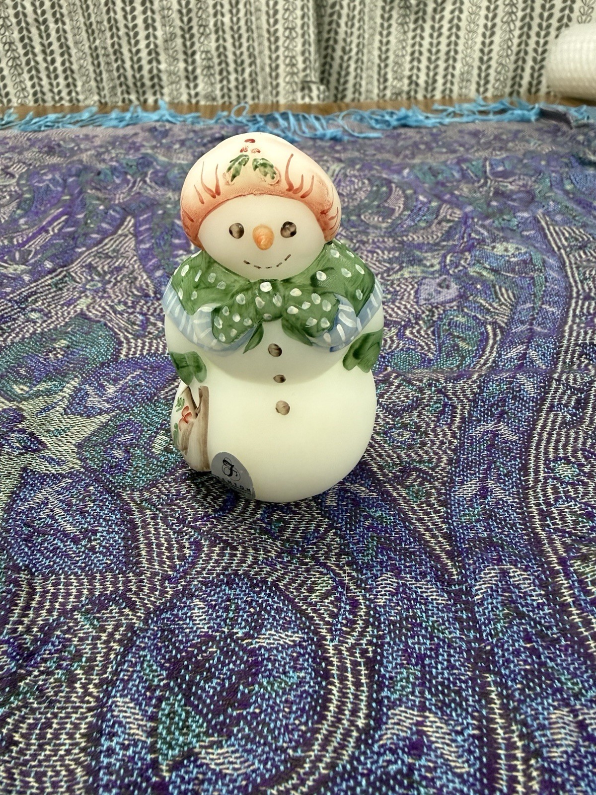 Fenton Handpainted Glass Snowman Figurine Polka Dot Signed by maybe V. Cline? Fenton Handpainted Glass Snowman Figurine Polka Dot Signed by maybe V. Cline?