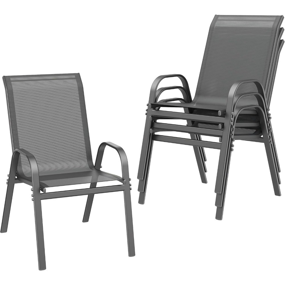 Stackable Patio Chairs 4-Pack Grey Textilene Outdoor Dining with Metal Frame Stackable Patio Chairs 4-Pack Grey Textilene Outdoor Dining with Metal Frame
