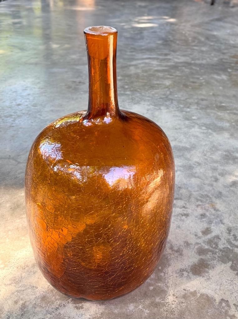 Vintage MidCentury Blenko 657 Orange Crackle Art Glass Jug Bottle Decanter 14.5”