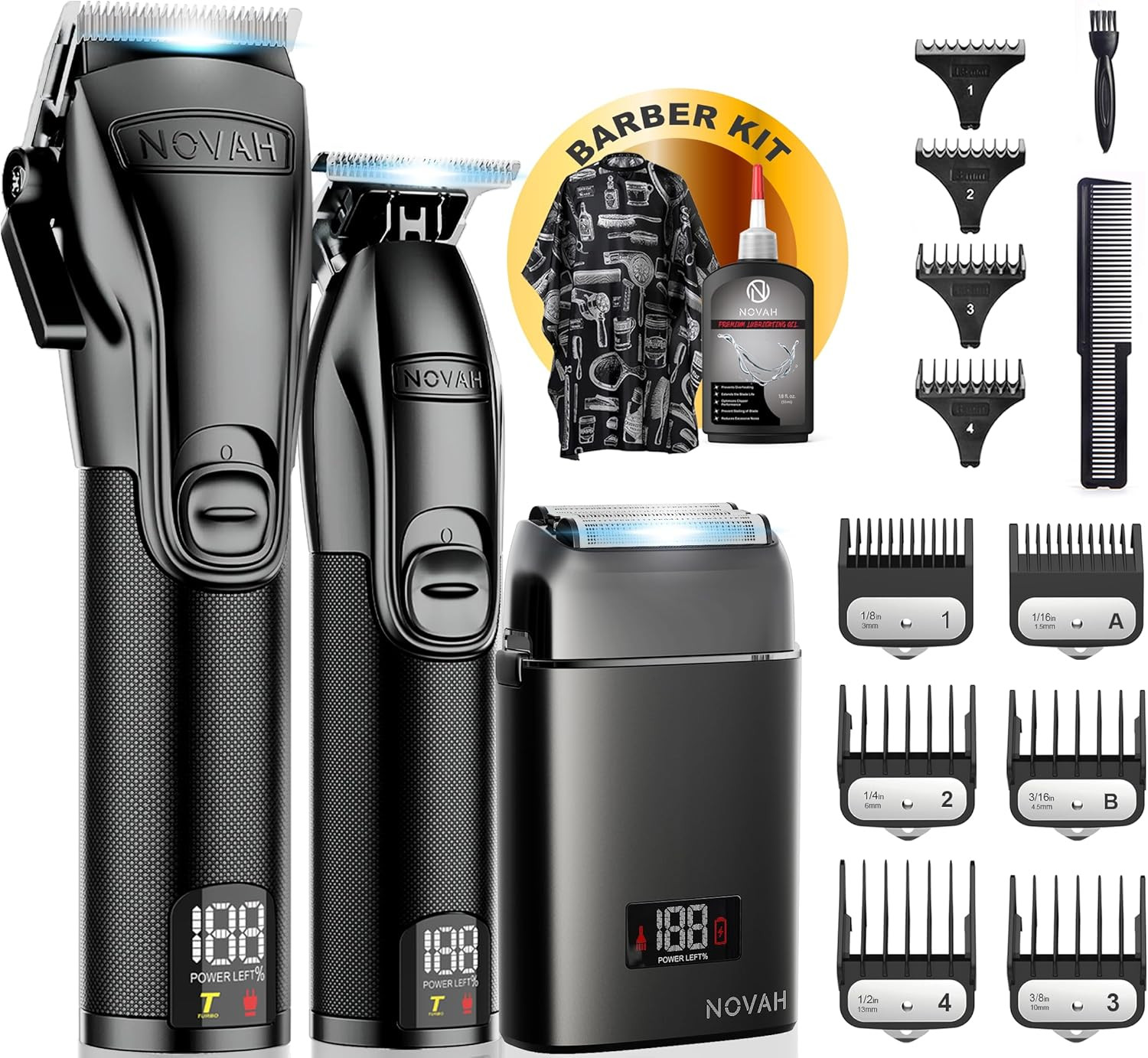 Novah Professional Barber Clippers and Trimmer Set - Foil Shaver Professional Ha