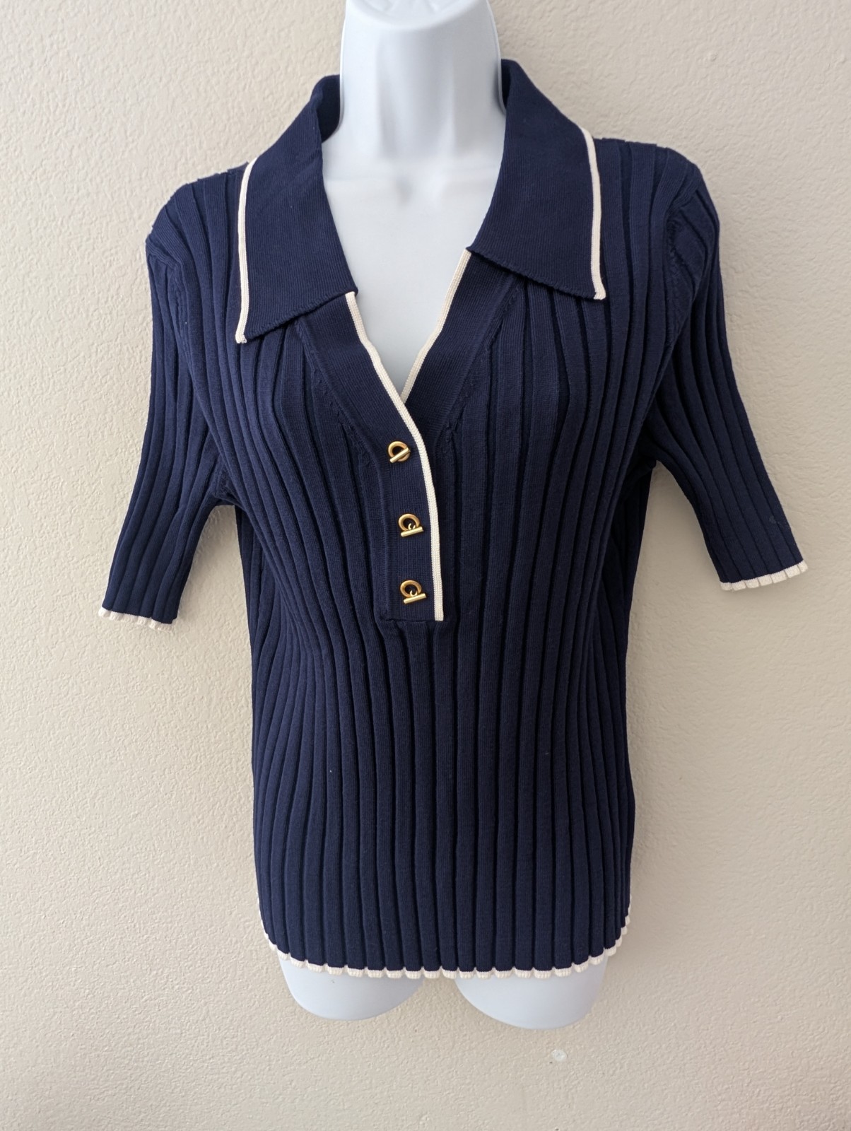 NWT Tahari Navy Ribbed Polo with Contrast Trim Size XLarge NWT Tahari Navy Ribbed Polo with Contrast Trim Size XLarge