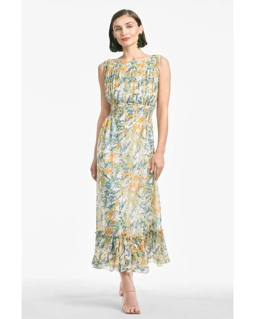 Sachin & Babi Anastasia SunshineTeal Bouquet Floral Midi Dress Size 12 $395