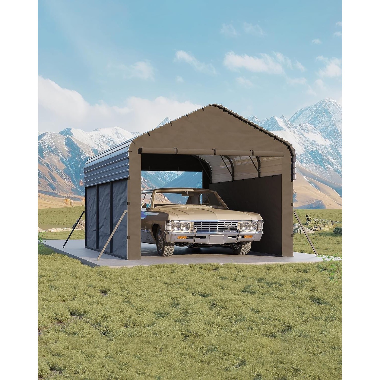 Metal Carport 10\'x15\'x9\' Heavy Duty Steel Frame Enclosed Car Port  220g Tarp
