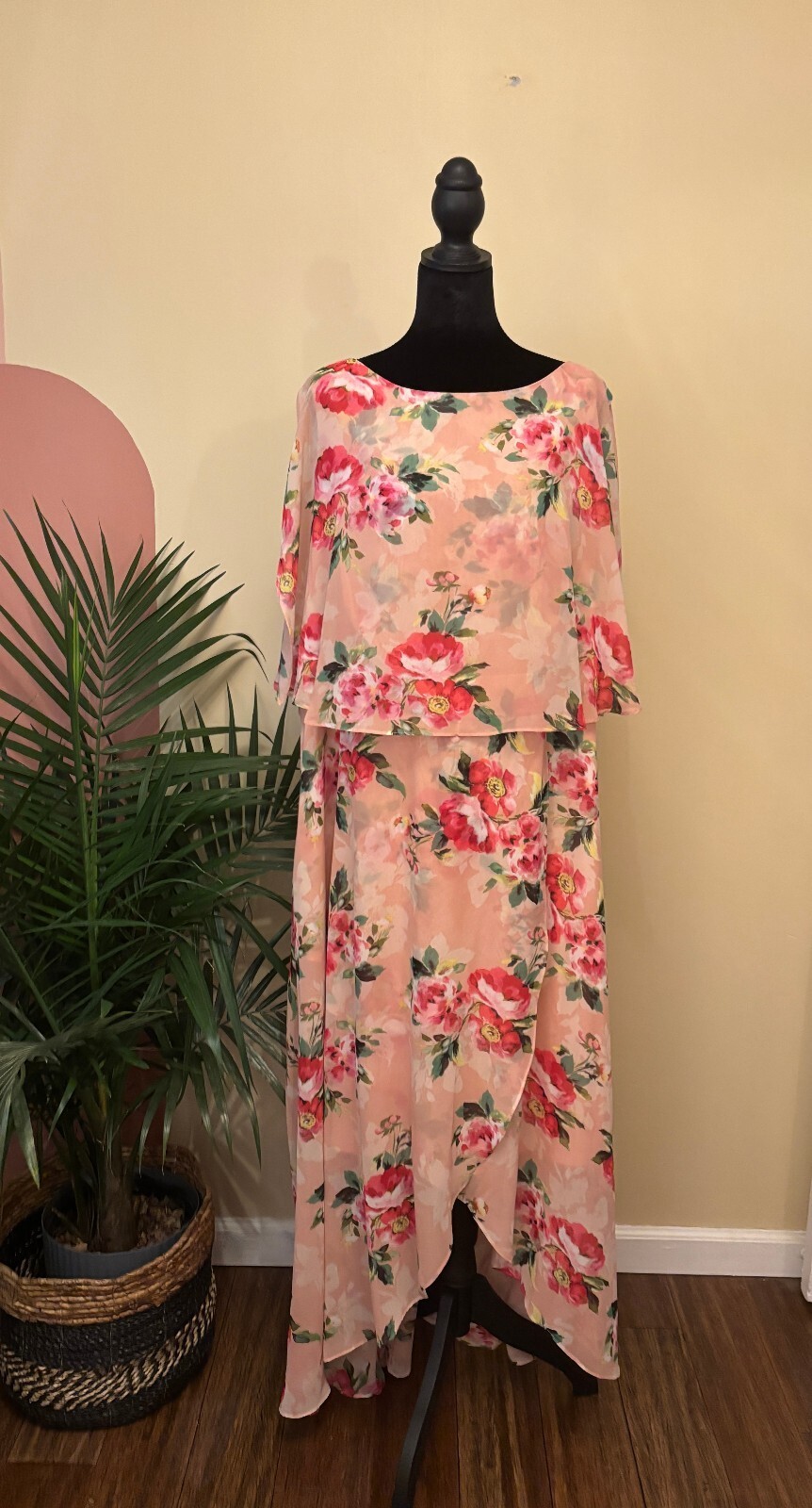 Women\'s Jessica Howard Pink Floral Chiffon Maxi Dress Size 18W