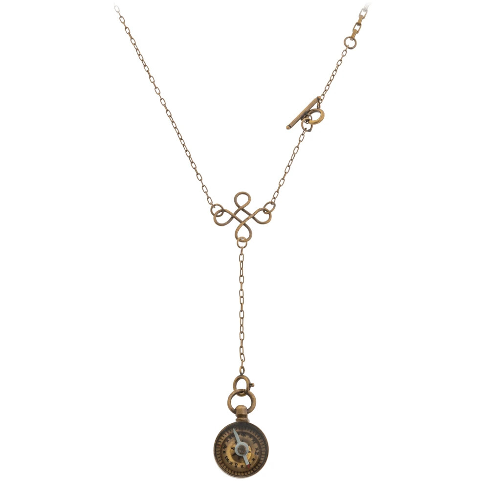 VTG Style Compass Gold-Tone Adjustable Necklace, On Watch Fob Chain 32
